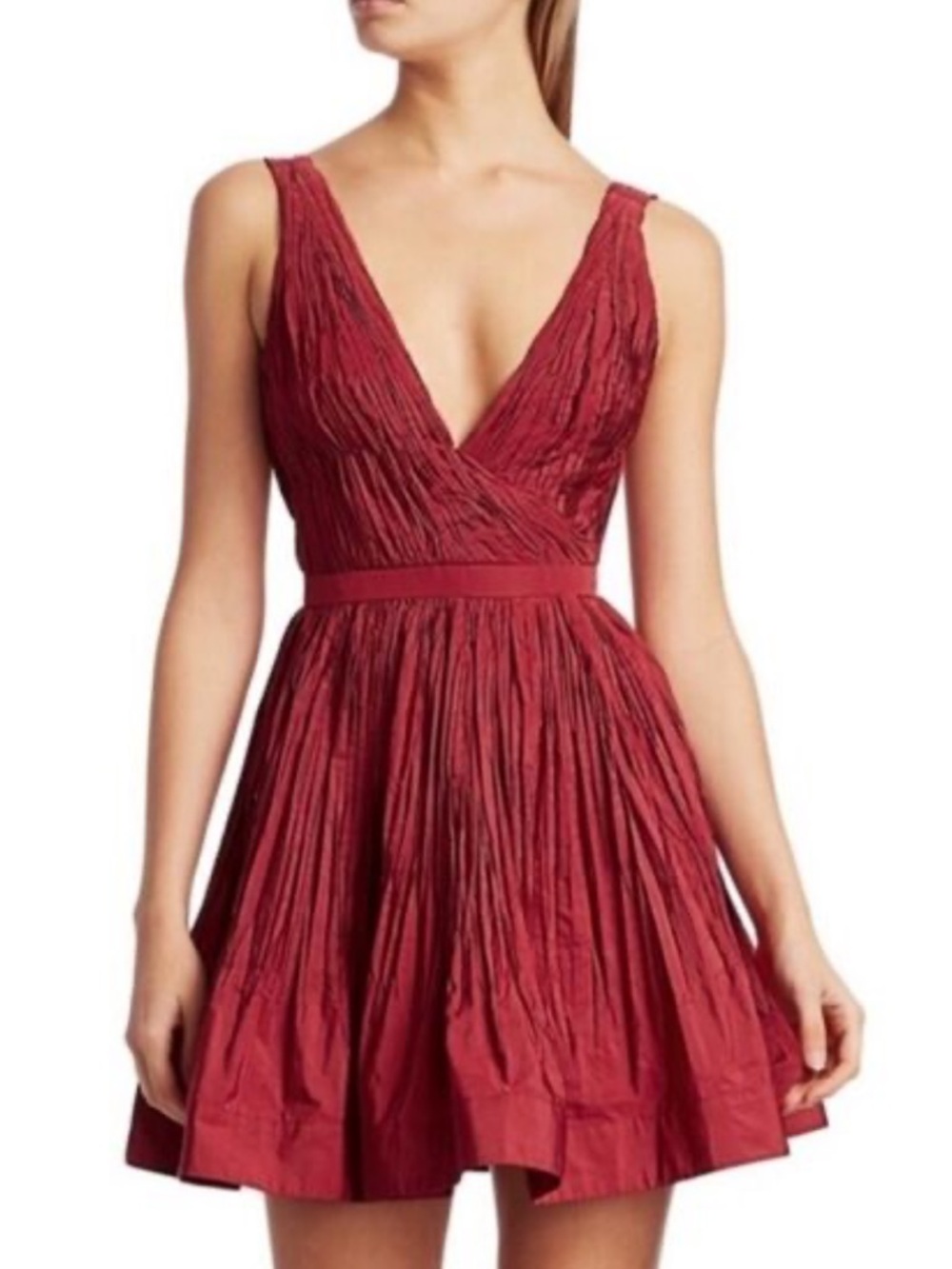 Alexis Red Crinkled V-Neck Mini Dress